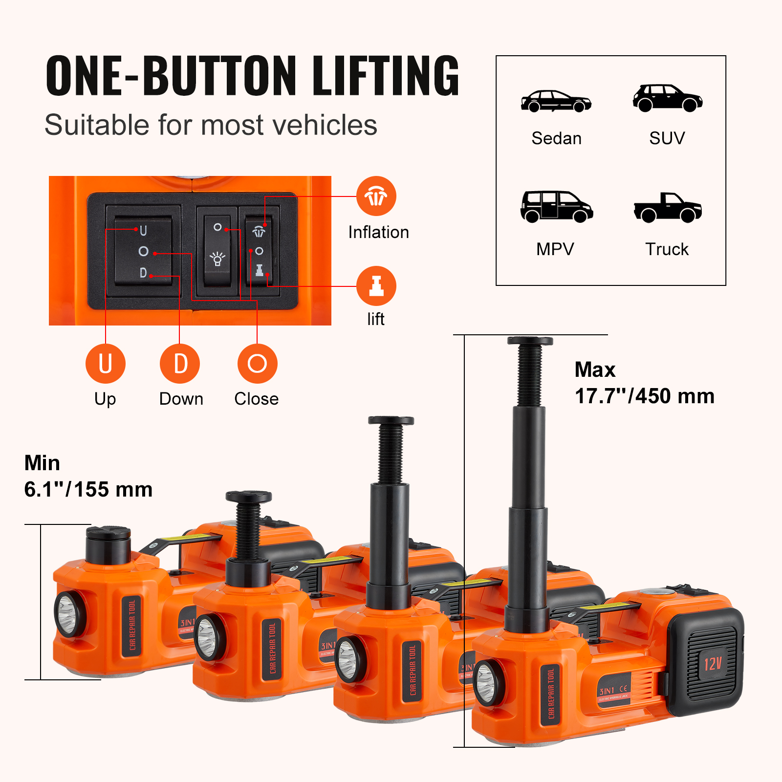 Electric Car Jack 5 Ton Hydraulic Lift With Pump And Led Light_voghion.com